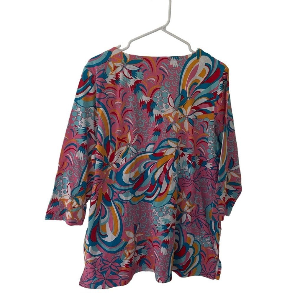 Talbots Women's Colorful Tunic Top Crochet Detail Neck Beachy Size 1X - Picture 8 of 8